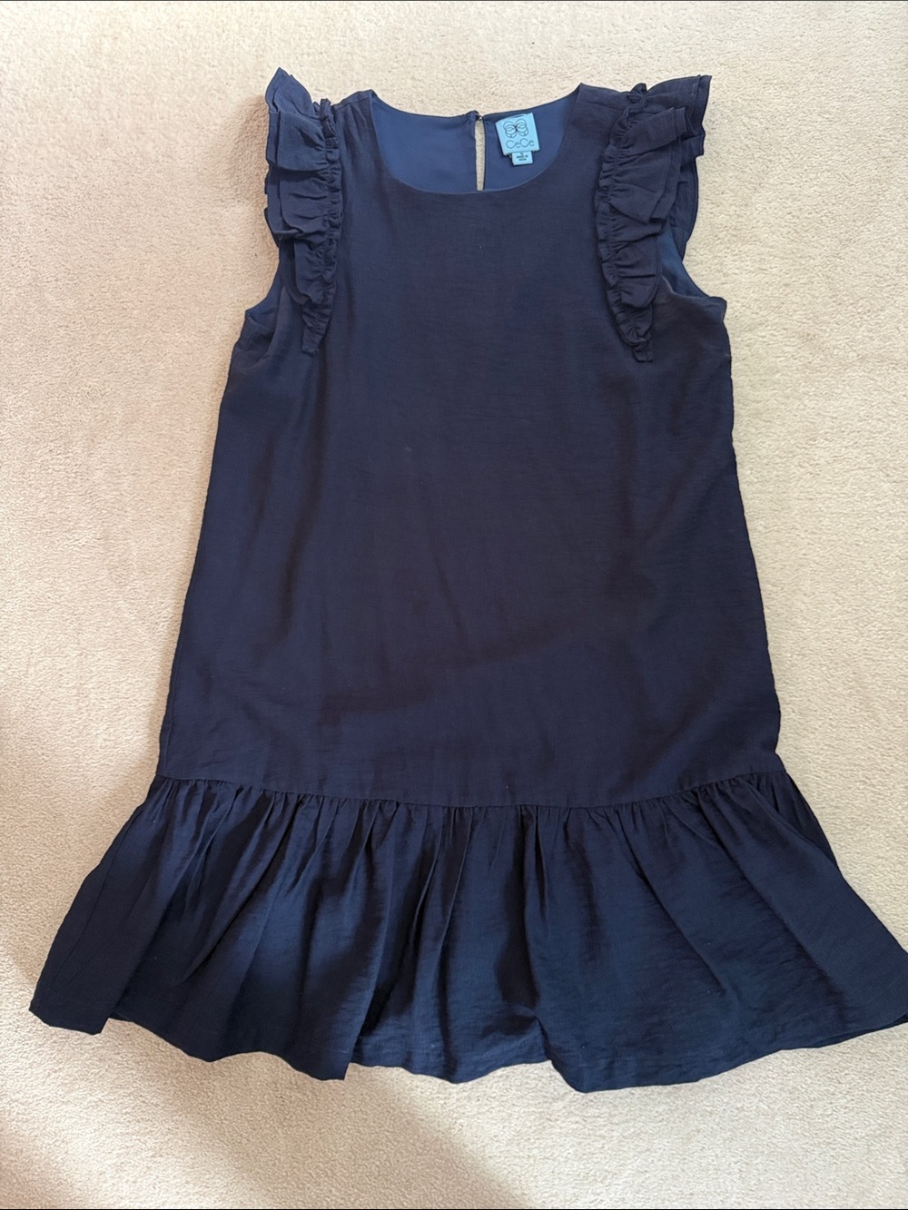 CeCe Women’s Navy Ruffle Shoulder Drop-Waist Dress